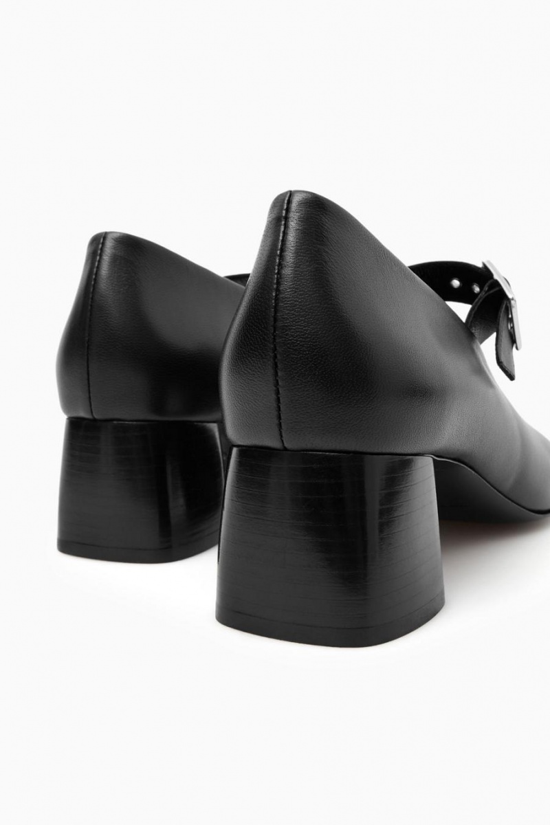 Mary Jane Dama COS Block-heel Piele Pumps Negrii | FJHGO-0215