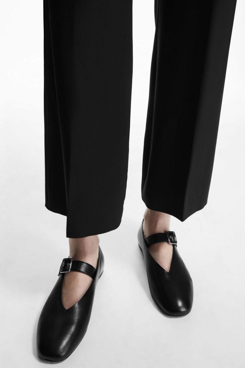 Mary Jane Dama COS Piele Flats Negrii | EYSLJ-2389