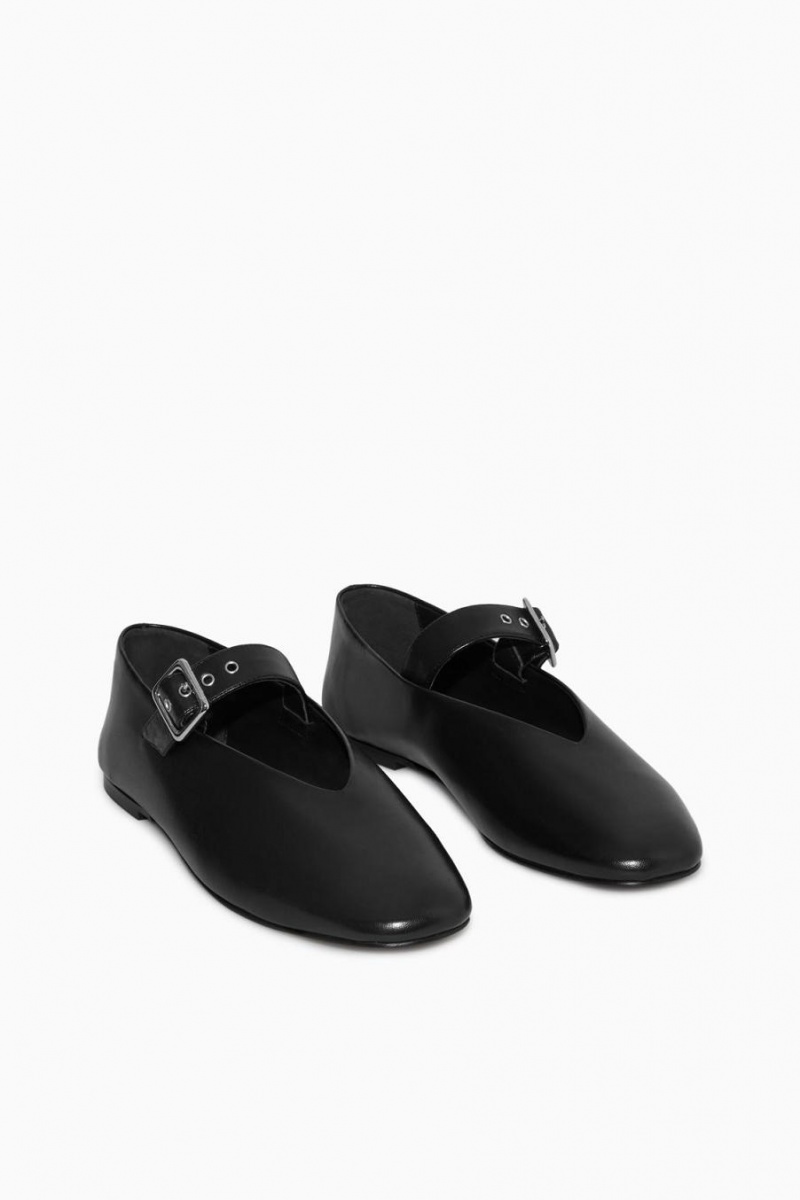 Mary Jane Dama COS Piele Flats Negrii | EYSLJ-2389