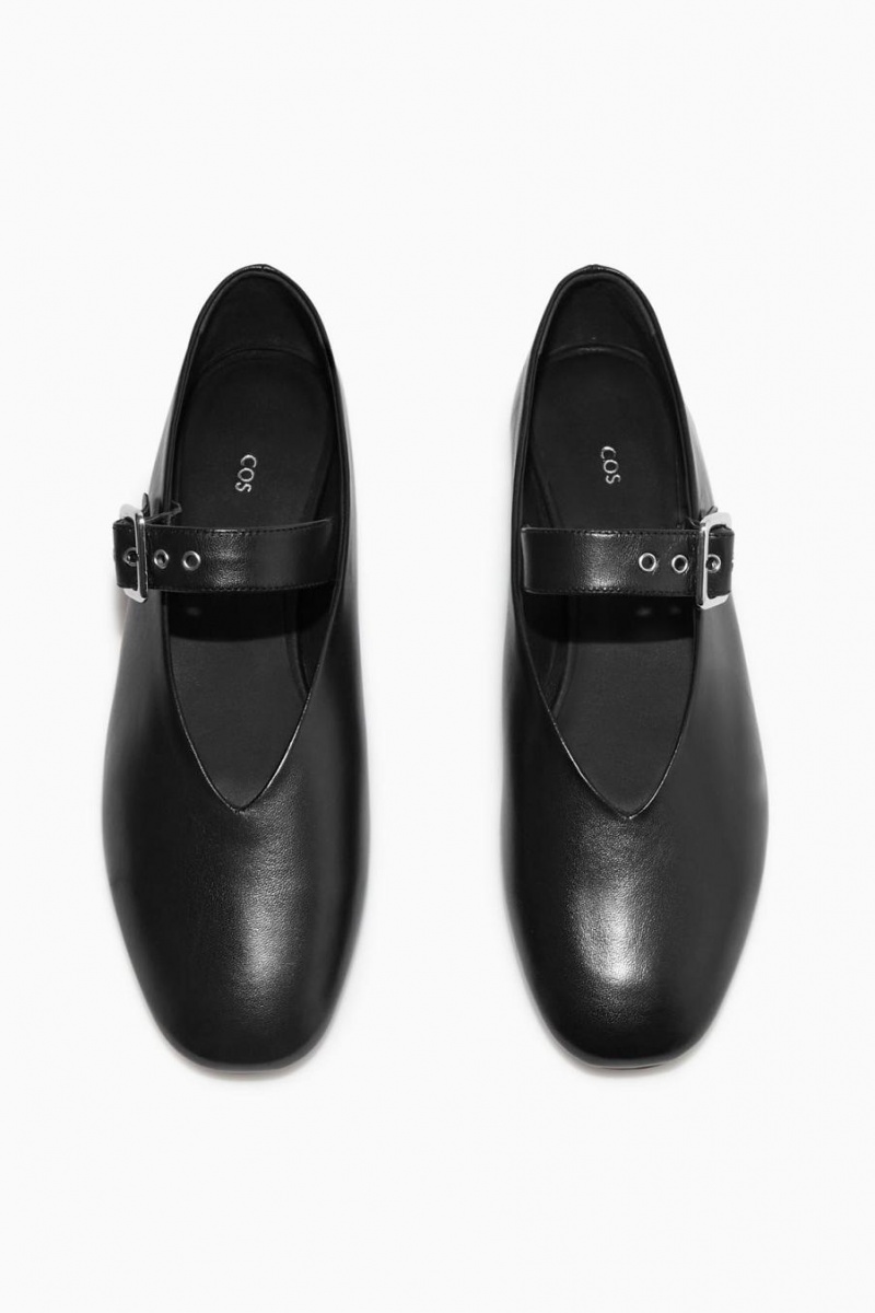 Mary Jane Dama COS Piele Flats Negrii | EYSLJ-2389