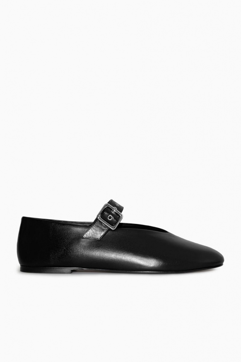 Mary Jane Dama COS Piele Flats Negrii | EYSLJ-2389