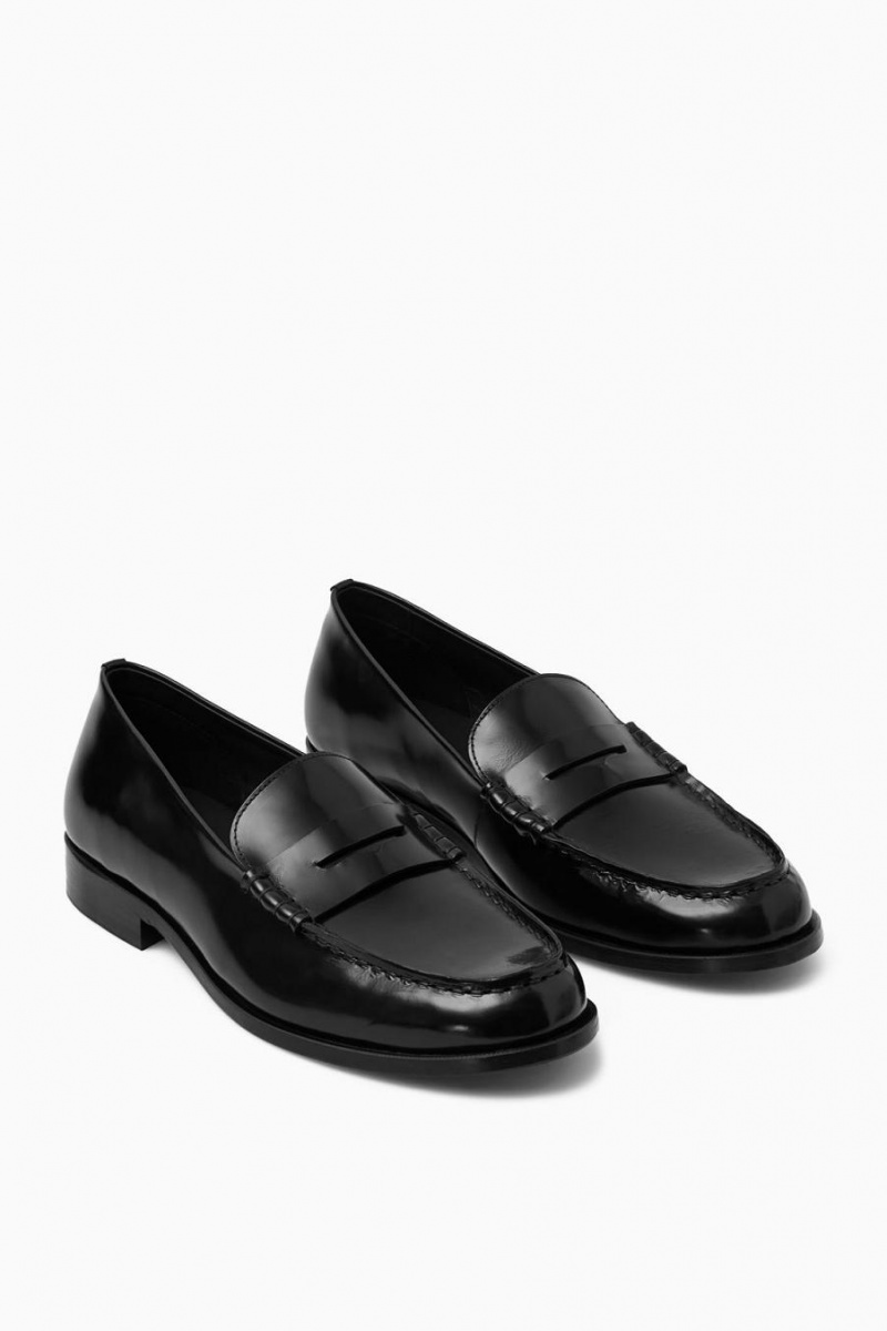 Mocasini Barbati COS Clasici Piele Penny Negrii | GMJQW-8954