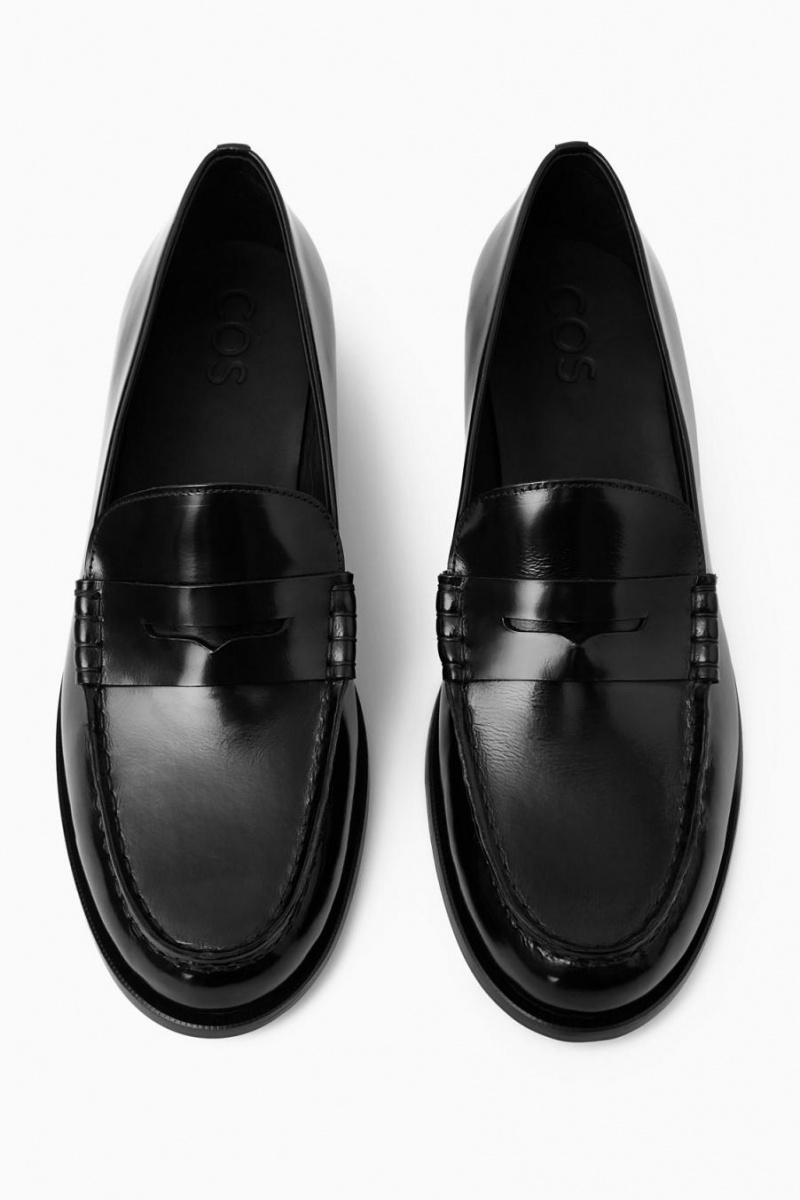 Mocasini Barbati COS Clasici Piele Penny Negrii | GMJQW-8954
