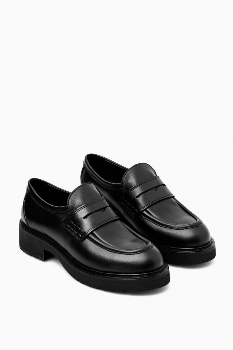 Mocasini Dama COS Grosolan Piele Penny Negrii | QCZKG-8430