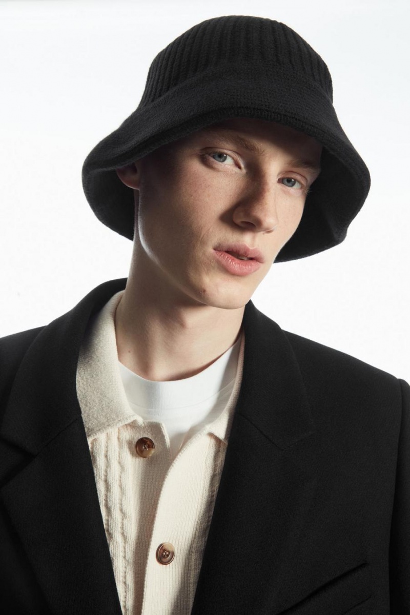 Palarie Barbati COS Tricotate Merino Lână Bucket Negrii | DTANE-6527