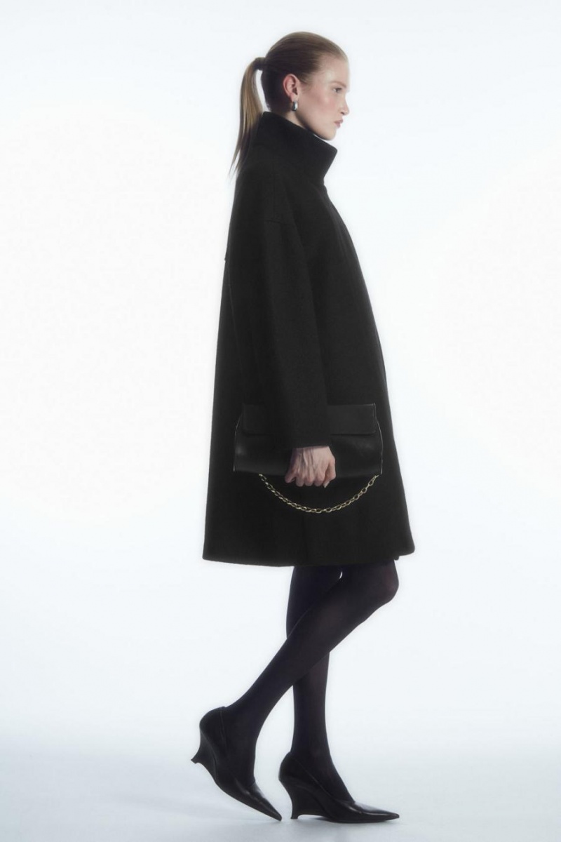Palton Dama COS Funnel-neck Boiled-wool Negrii | VDZFG-9862