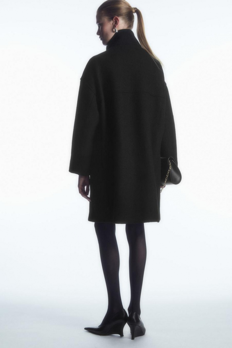 Palton Dama COS Funnel-neck Boiled-wool Negrii | VDZFG-9862