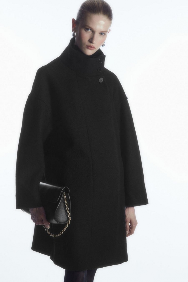 Palton Dama COS Funnel-neck Boiled-wool Negrii | VDZFG-9862
