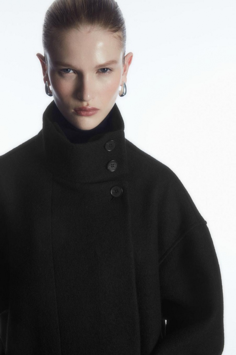 Palton Dama COS Funnel-neck Boiled-wool Negrii | VDZFG-9862