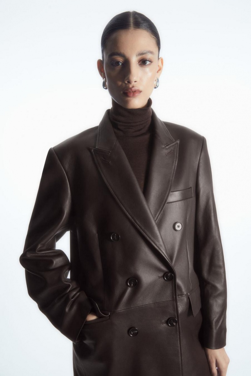 Palton Dama COS Oversized Double-breasted Piele Maro | XYLMU-7165