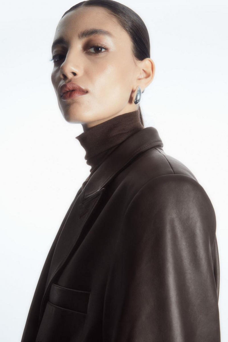 Palton Dama COS Oversized Double-breasted Piele Maro | XYLMU-7165