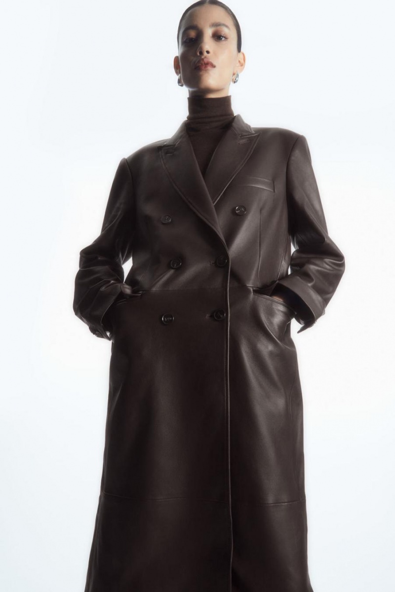 Palton Dama COS Oversized Double-breasted Piele Maro | XYLMU-7165