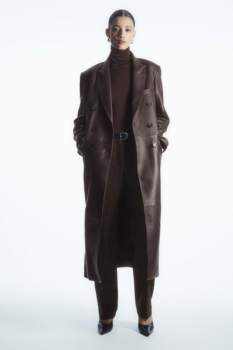 Palton Dama COS Oversized Double-breasted Piele Maro | XYLMU-7165
