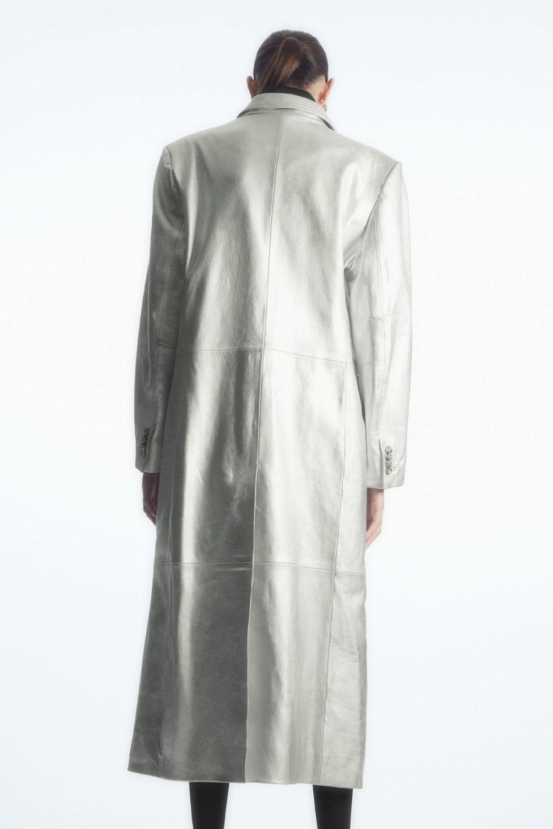 Palton Dama COS Oversized Double-breasted Piele Argintii | RPXFZ-5167