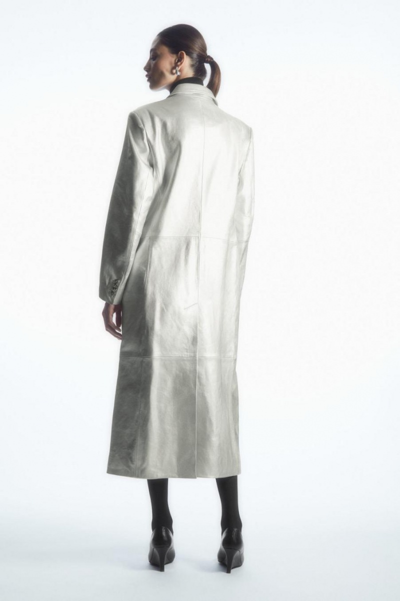 Palton Dama COS Oversized Double-breasted Piele Argintii | RPXFZ-5167