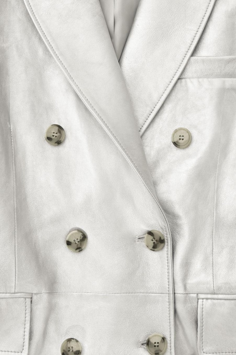 Palton Dama COS Oversized Double-breasted Piele Argintii | RPXFZ-5167