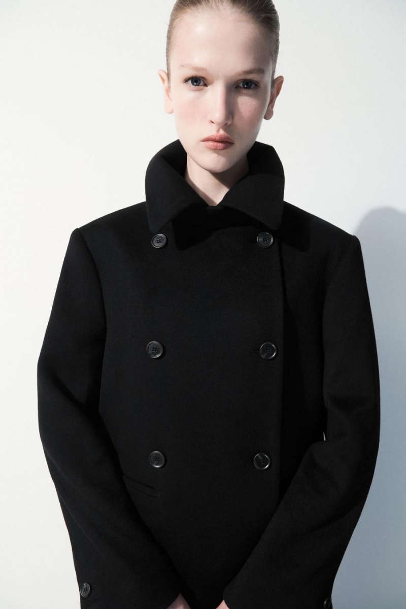 Palton Dama COS The Recycled-cashmere Trench Negrii | SEQZG-7952