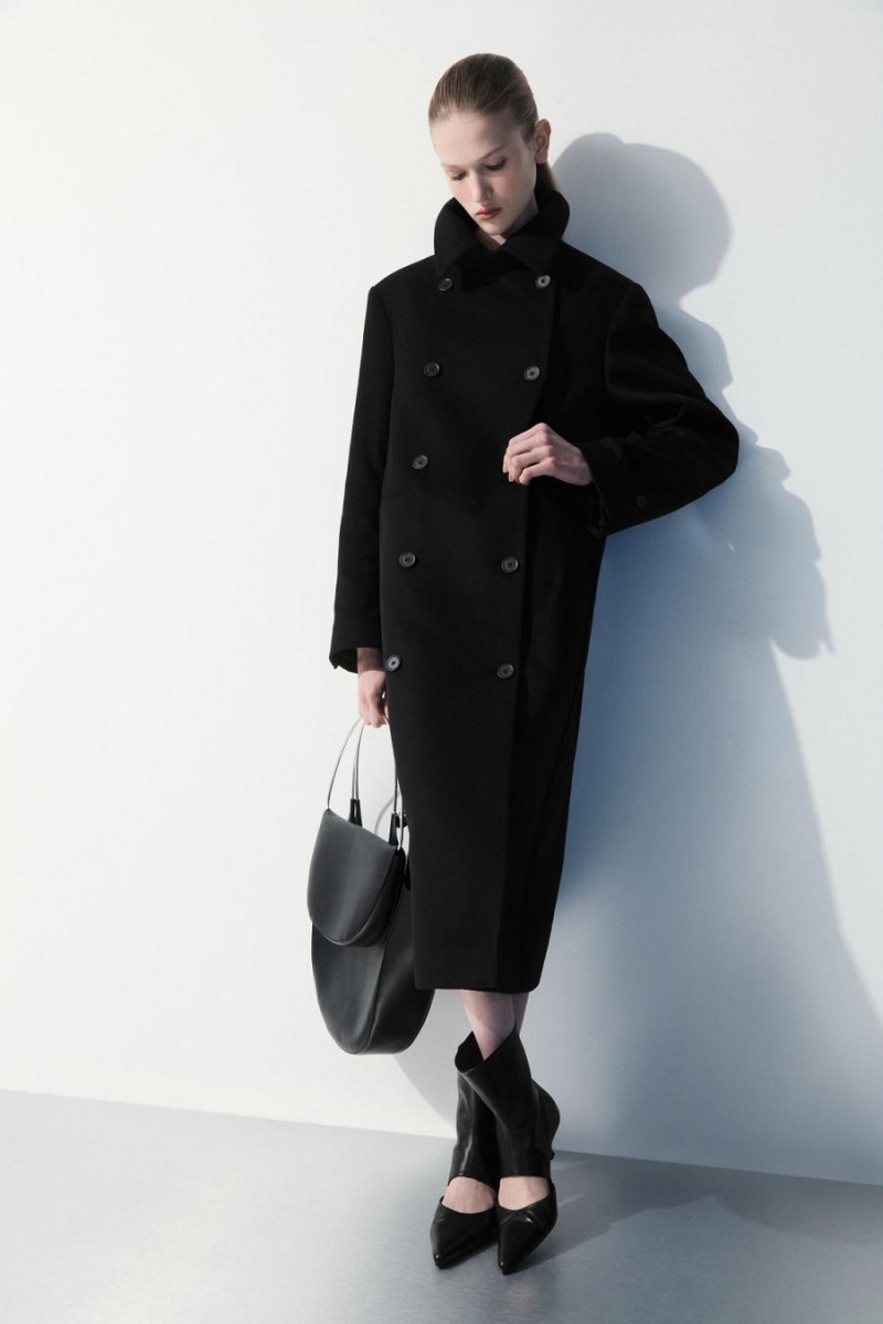 Palton Dama COS The Recycled-cashmere Trench Negrii | SEQZG-7952