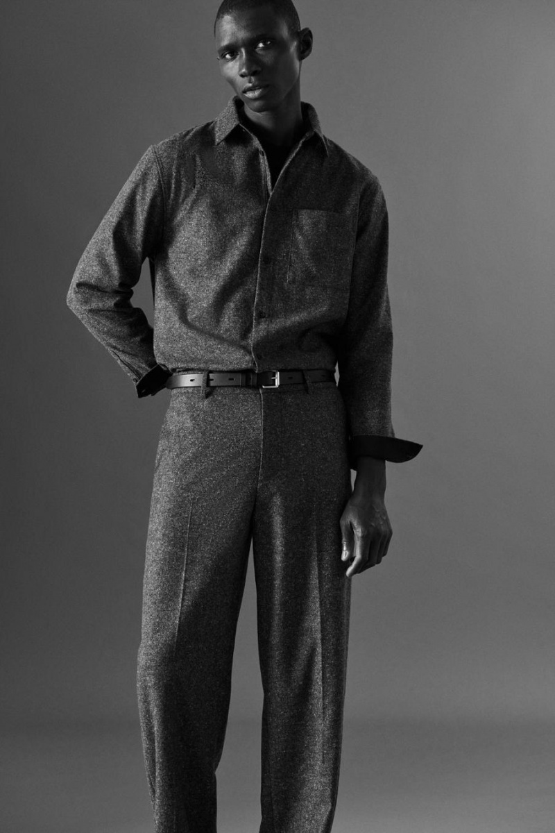 Pantaloni Barbati COS Brushed-wool - Drept Gri | KWEUV-9025