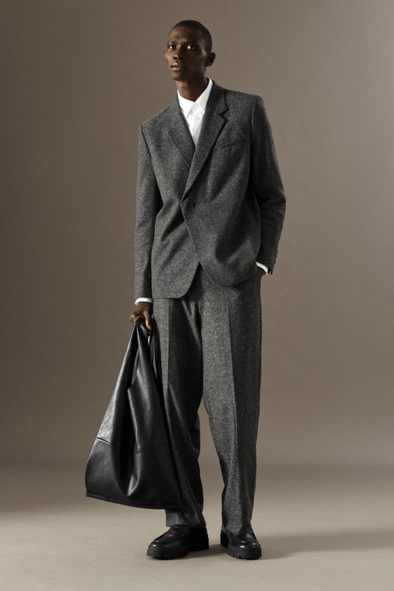 Pantaloni Barbati COS Brushed-wool - Drept Gri | KWEUV-9025