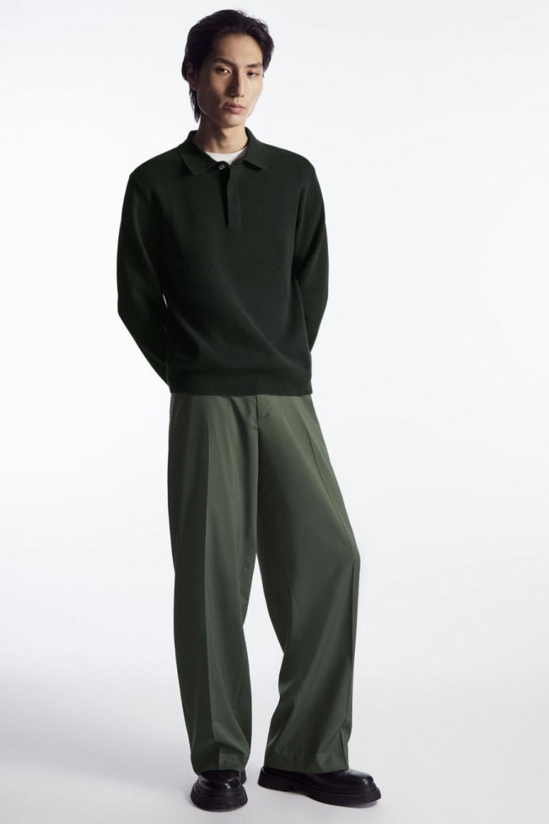Pantaloni Barbati COS Drept-leg Relaxed Lână Verzi Inchis | XWMLE-0812