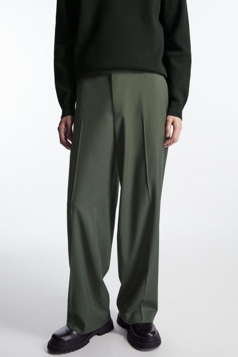 Pantaloni Barbati COS Drept-leg Relaxed Lână Verzi Inchis | XWMLE-0812