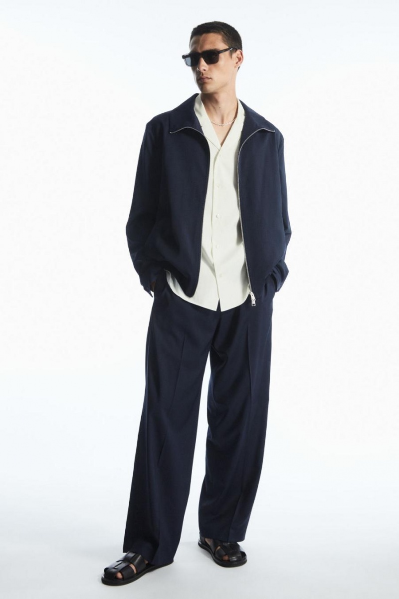 Pantaloni Barbati COS Drept-leg Relaxed Lână Bleumarin | WBFCO-1356
