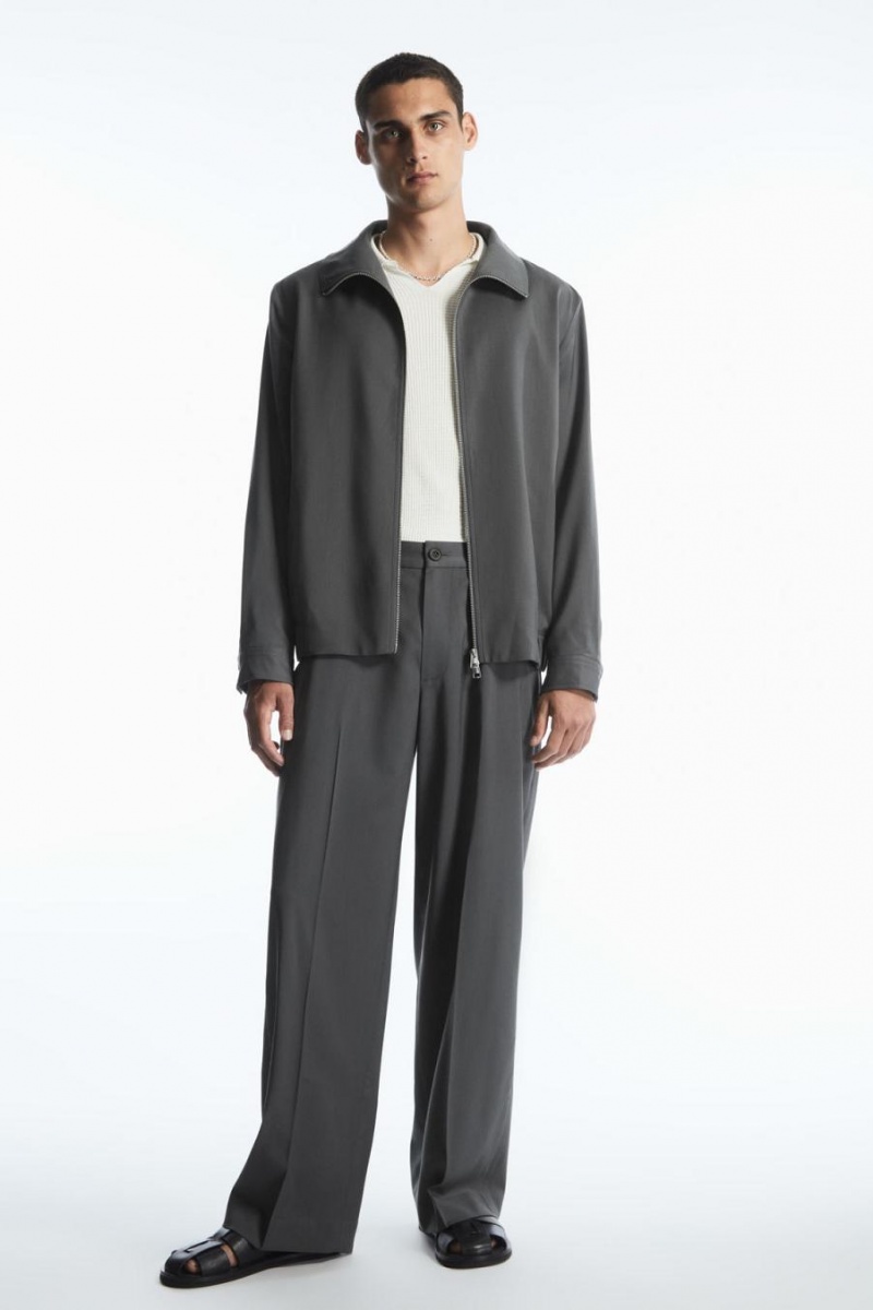 Pantaloni Barbati COS Drept-leg Relaxed Lână Gri | EISFK-7046