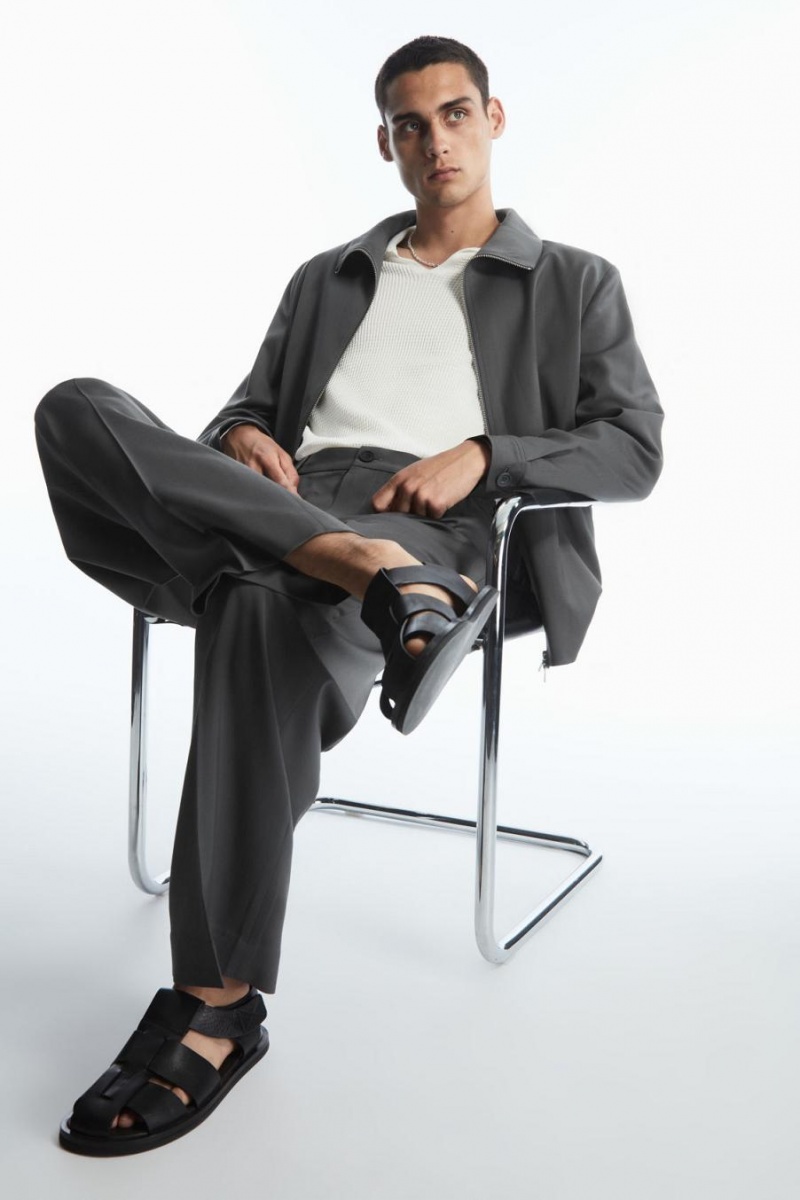 Pantaloni Barbati COS Drept-leg Relaxed Lână Gri | EISFK-7046