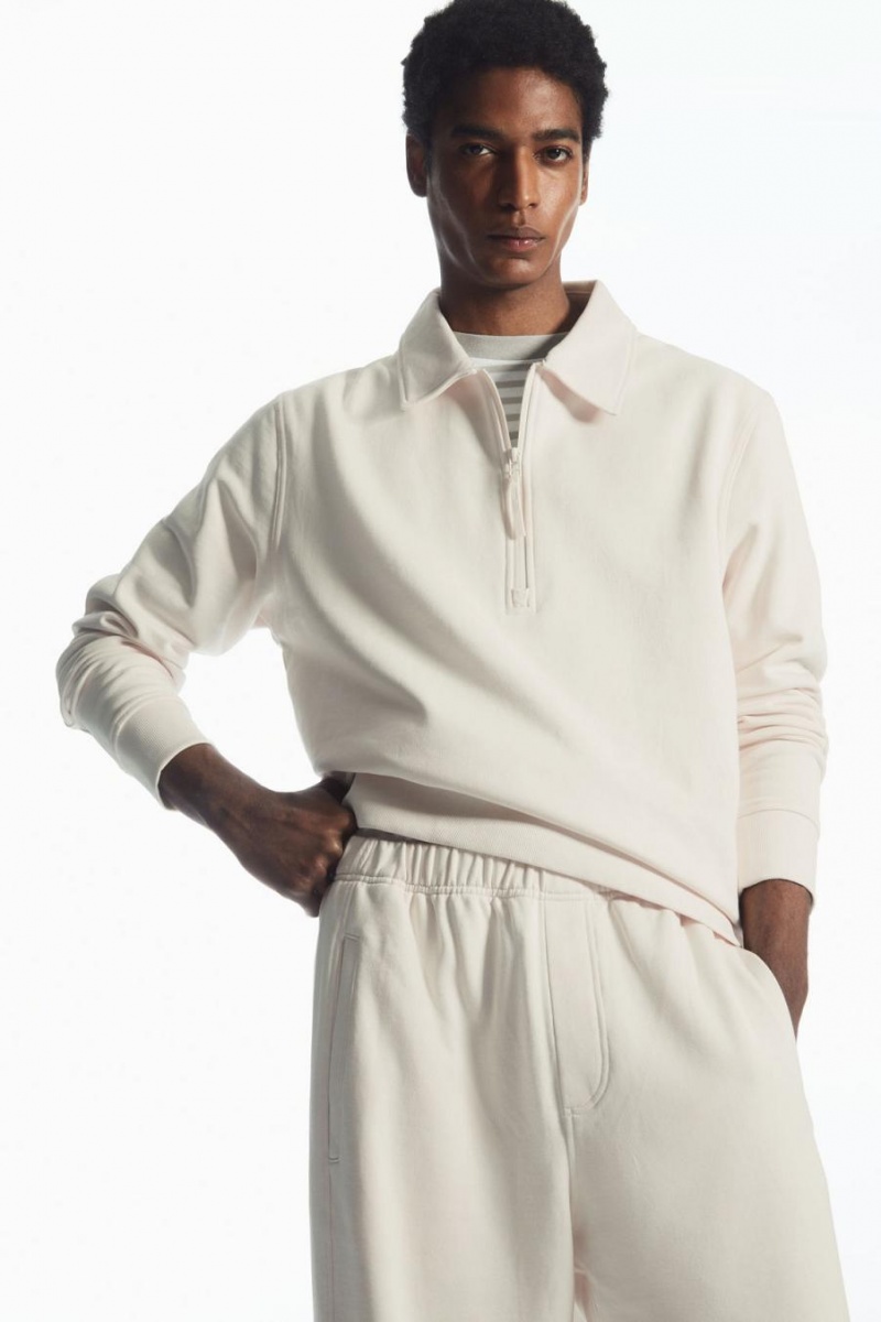 Pantaloni Barbati COS Fleece-back Albi | EZQFO-9016
