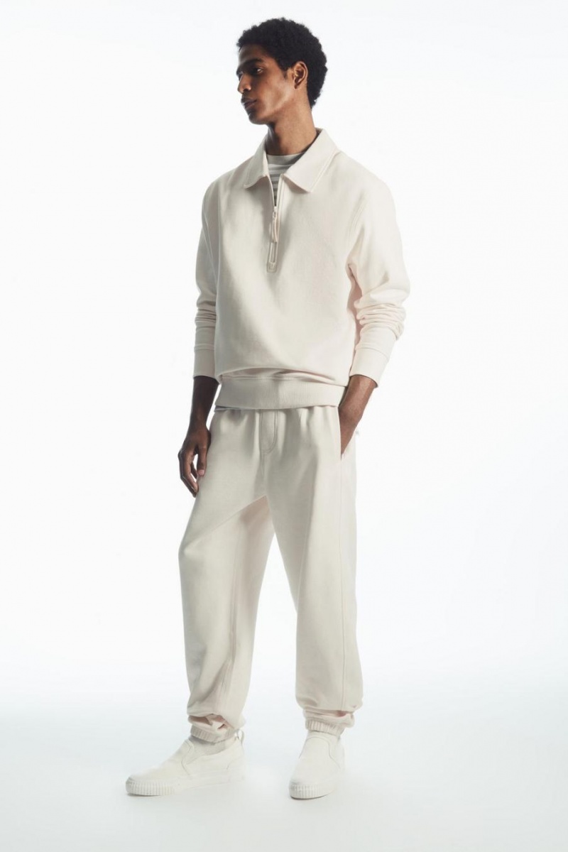 Pantaloni Barbati COS Fleece-back Albi | EZQFO-9016