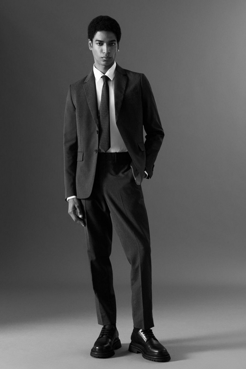 Pantaloni Barbati COS Lână-jacquard - Slim Gri | DBVZL-3457