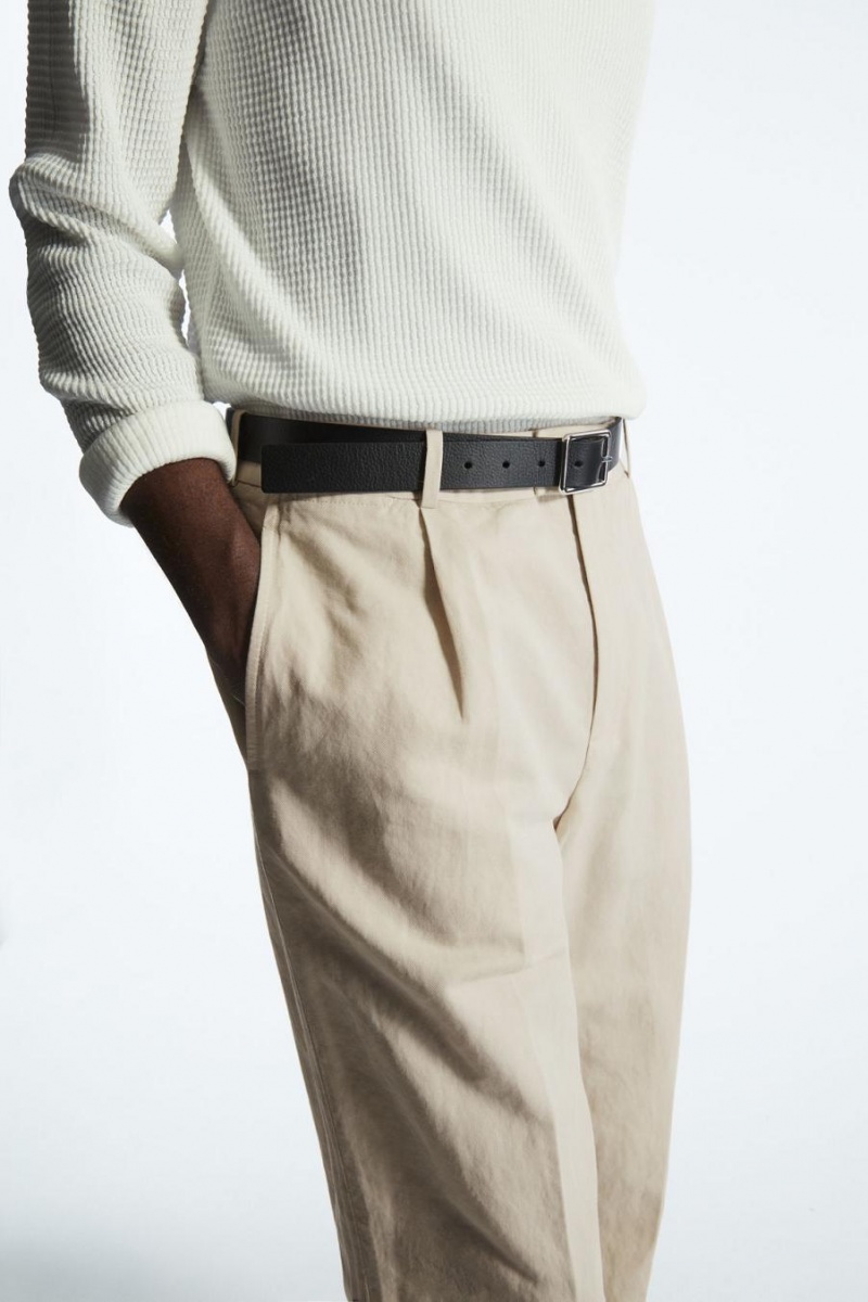 Pantaloni Barbati COS Plisat Drept-leg Linen-blend Bej Deschis | NZOHQ-4328