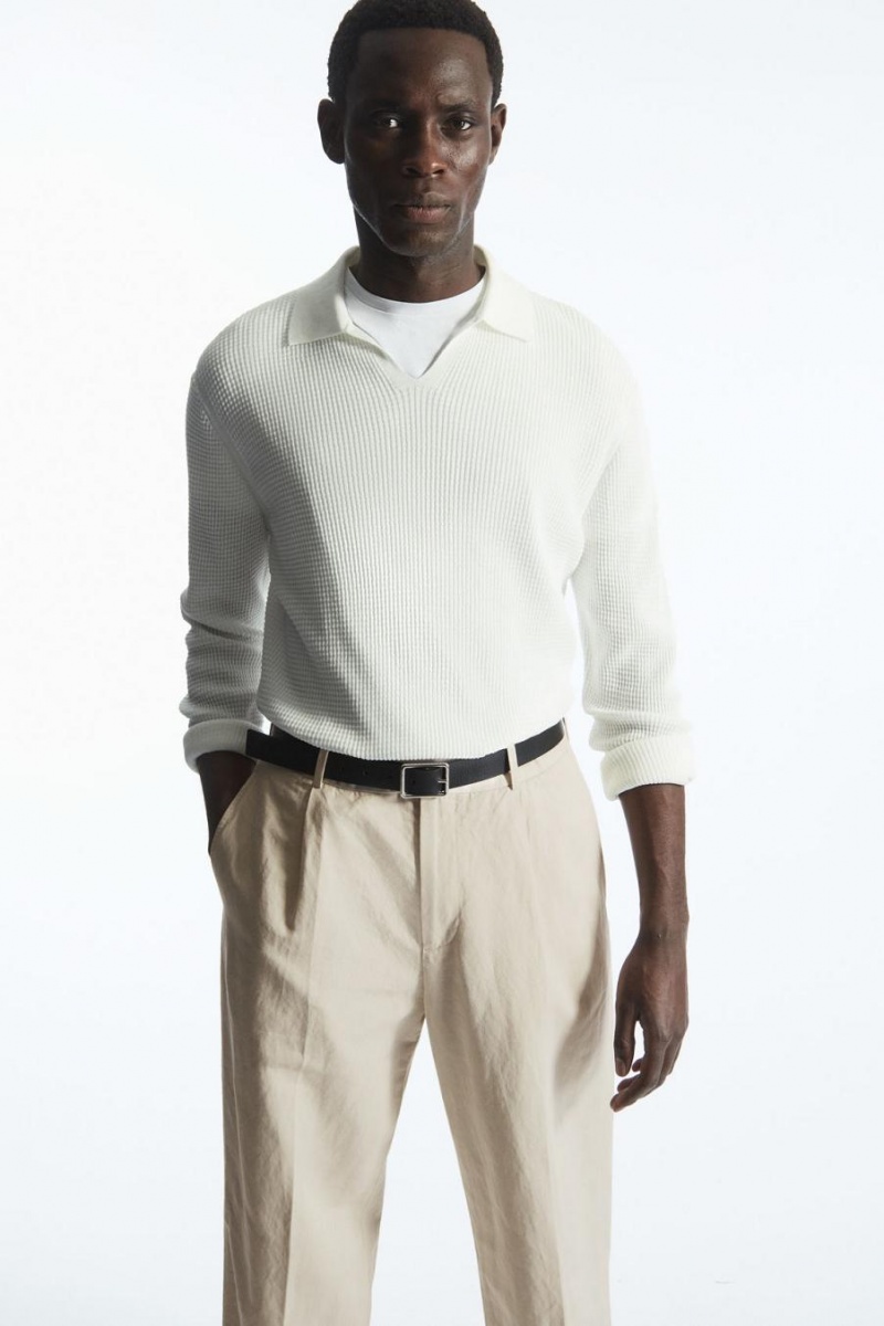 Pantaloni Barbati COS Plisat Drept-leg Linen-blend Bej Deschis | NZOHQ-4328