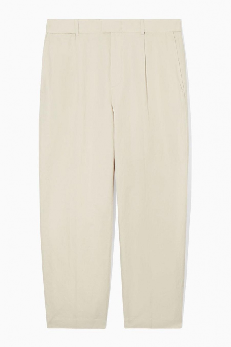 Pantaloni Barbati COS Plisat Drept-leg Linen-blend Bej Deschis | NZOHQ-4328