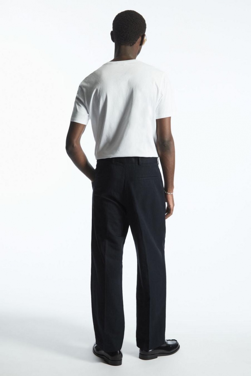 Pantaloni Barbati COS Plisat Drept-leg Linen-blend Bleumarin | MGSWB-5832