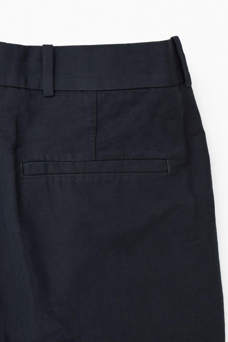 Pantaloni Barbati COS Plisat Drept-leg Linen-blend Bleumarin | MGSWB-5832