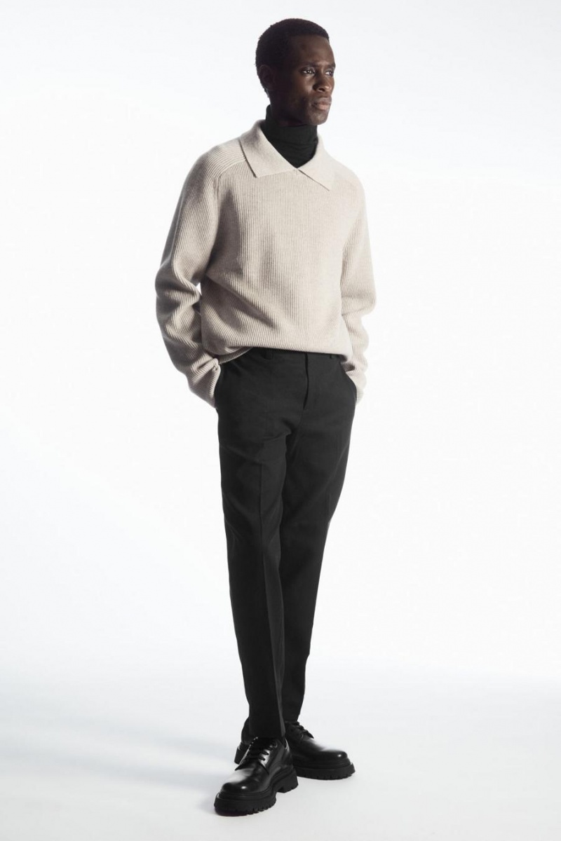 Pantaloni Barbati COS Slim-leg Tailored Bumbac Negrii | CHADF-8659