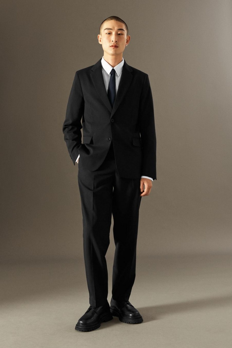 Pantaloni Barbati COS Tailored Lână-hopsack - Drept Negrii | MKIEB-3621