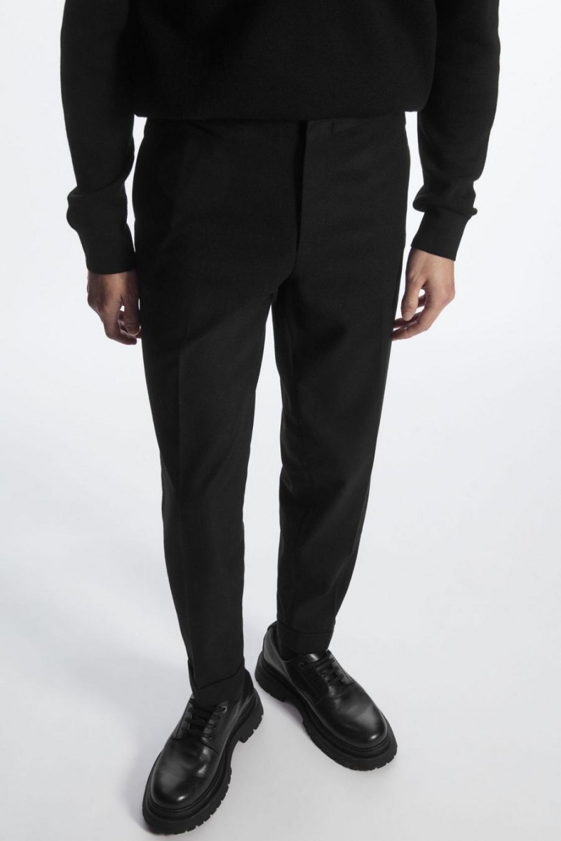 Pantaloni Barbati COS Tapered Lână Negrii | RZQCI-2615