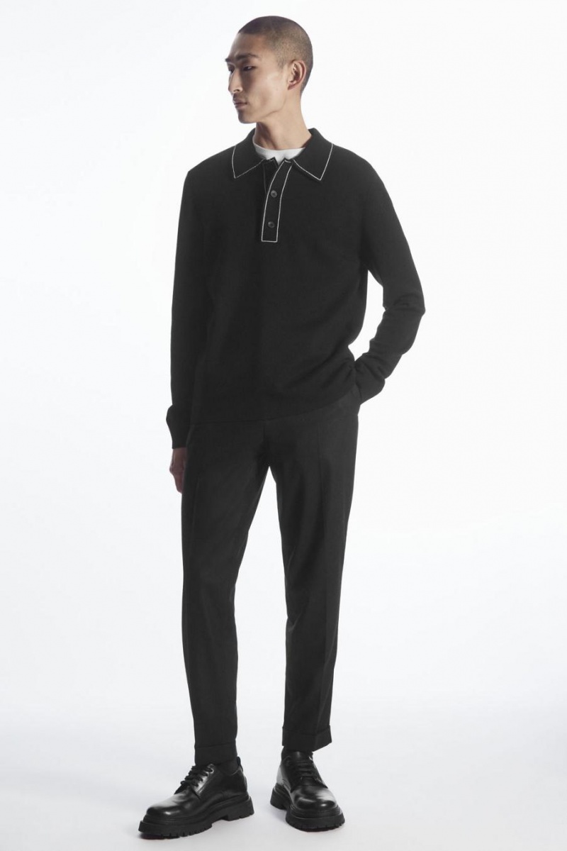 Pantaloni Barbati COS Tapered Lână Negrii | RZQCI-2615