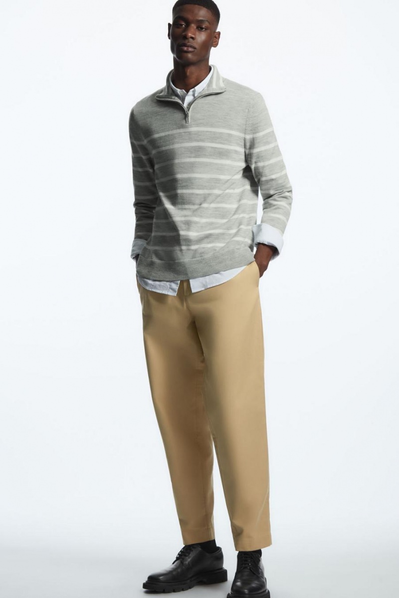 Pantaloni Barbati COS Tapered Plisat Twill Chinos Bej | QOIXK-0847