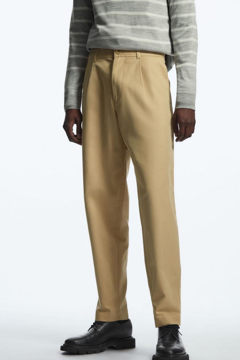 Pantaloni Barbati COS Tapered Plisat Twill Chinos Bej | QOIXK-0847