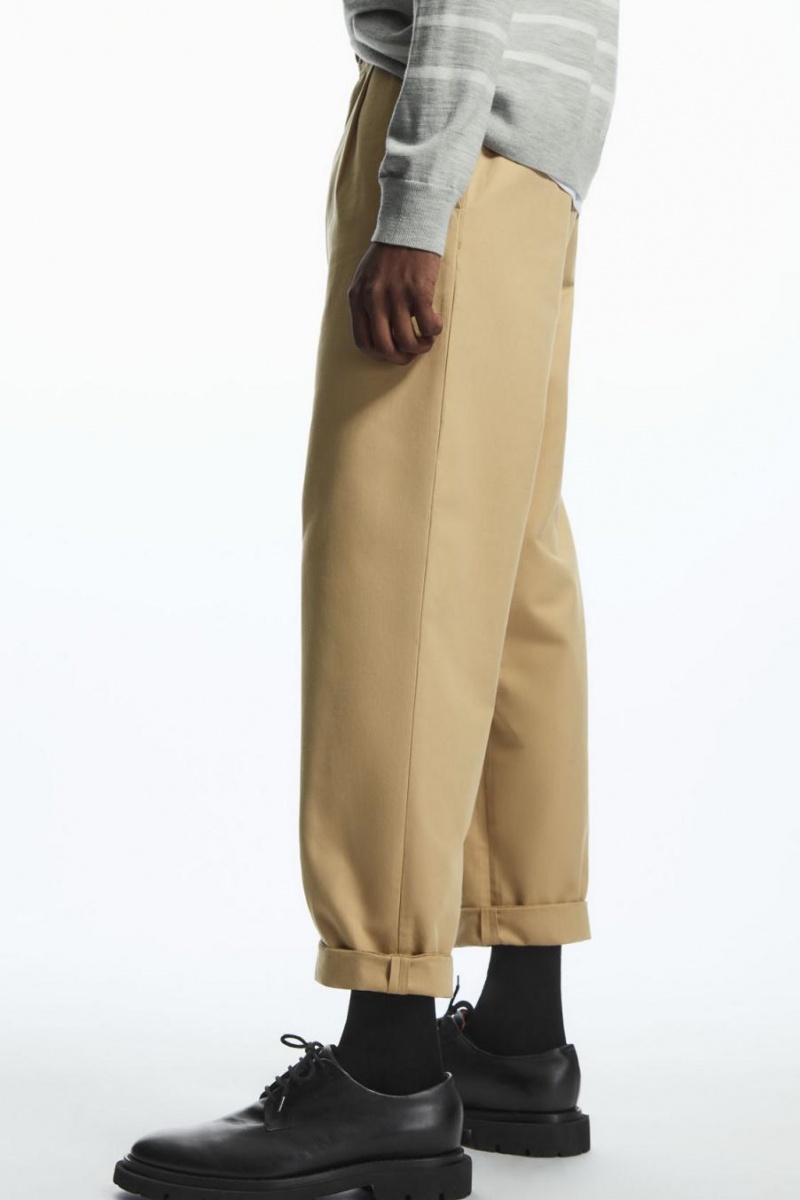 Pantaloni Barbati COS Tapered Plisat Twill Chinos Bej | QOIXK-0847