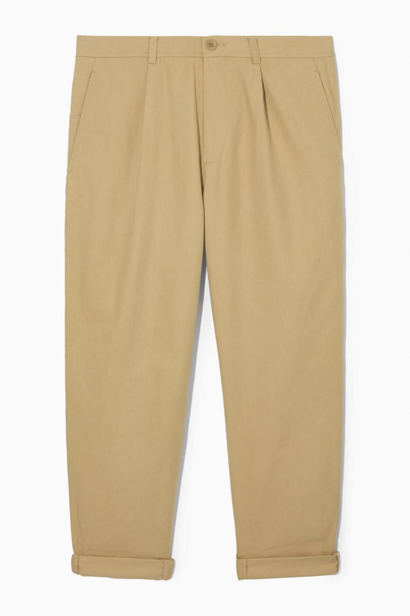 Pantaloni Barbati COS Tapered Plisat Twill Chinos Bej | QOIXK-0847