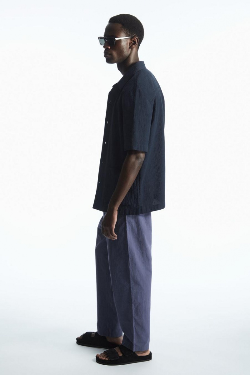 Pantaloni Barbati COS Tapered Poplin Pull-on Albastri | VQJNL-5638