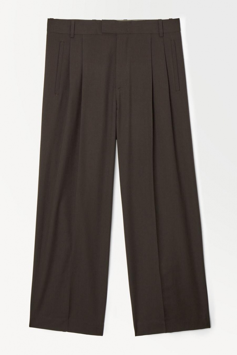 Pantaloni Barbati COS The Plisat Lână Maro Inchis | IUBXJ-4182