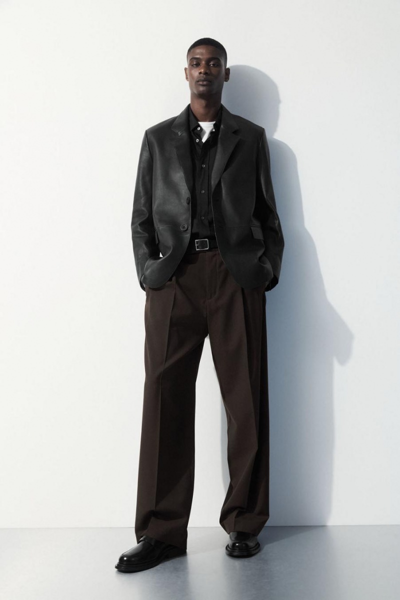 Pantaloni Barbati COS The Plisat Lână Maro Inchis | IUBXJ-4182