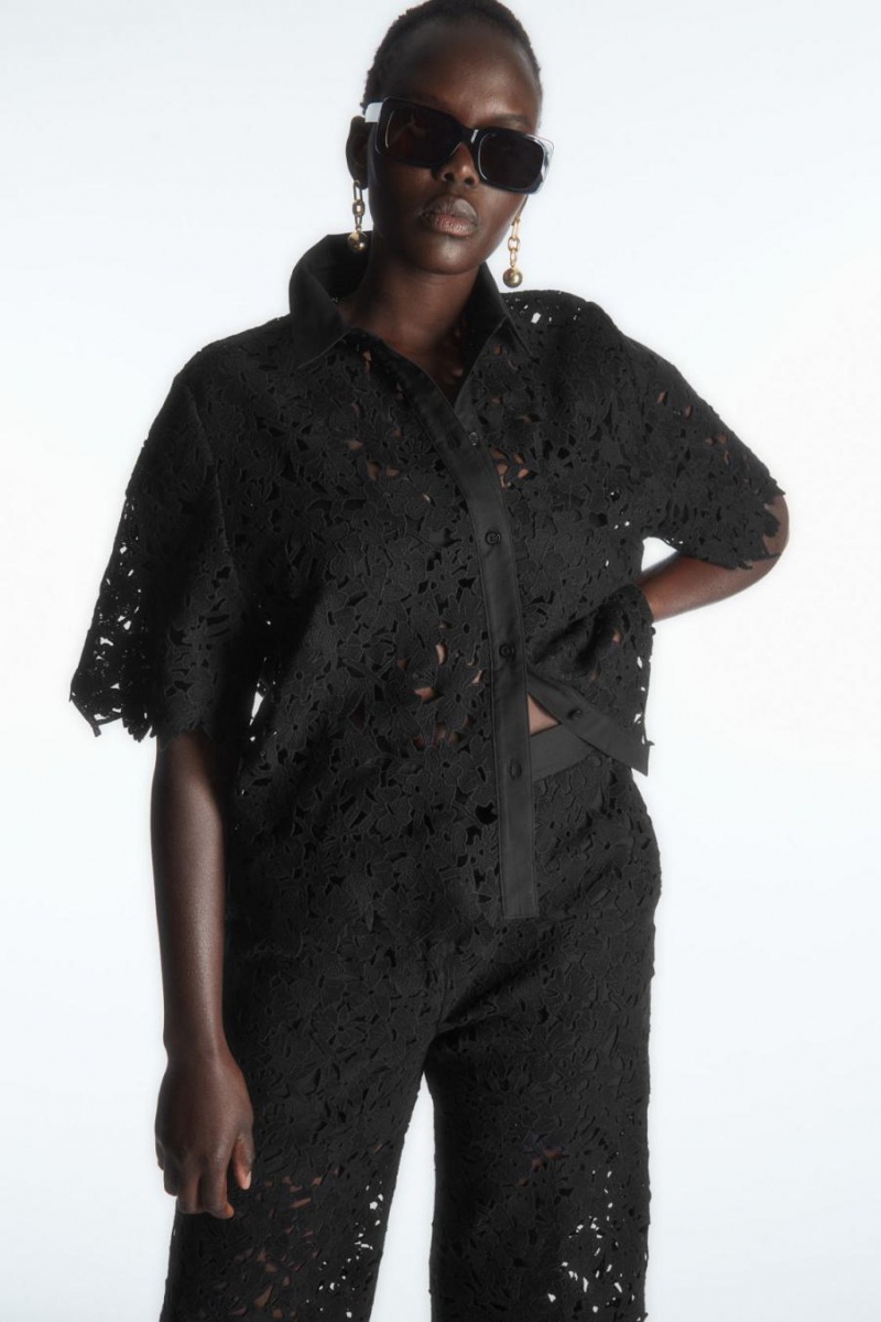 Pantaloni Dama COS Barrel-leg Broderie Anglaise Negrii | KZNDO-3267