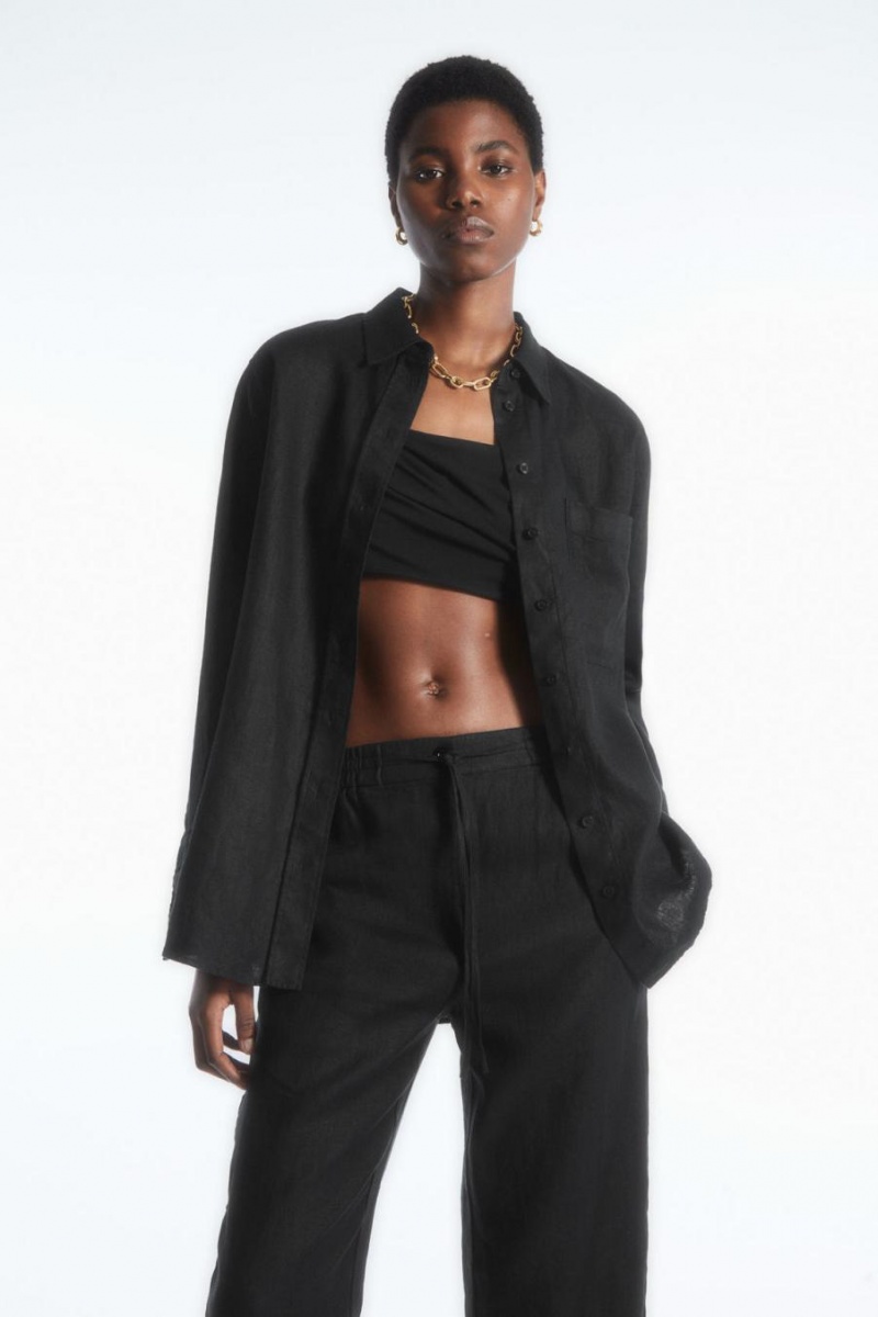 Pantaloni Dama COS Barrel-leg Linen Negrii | CJYFQ-6319